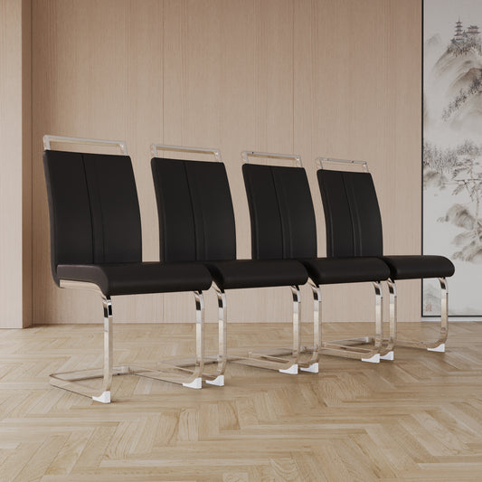 TREATLIFE HOME Modern PU Faux Leather High Back Upholstered Dining Chairs with C-Shaped Metal Legs, Set of 4, Elegant Design for Dining Room or Kitchen, Black