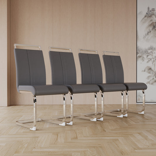 TREATLIFE HOME Set of 4 Modern Dining Chairs with PU Faux Leather Upholstery and Metal Legs, Comfortable High Back Design, Grey