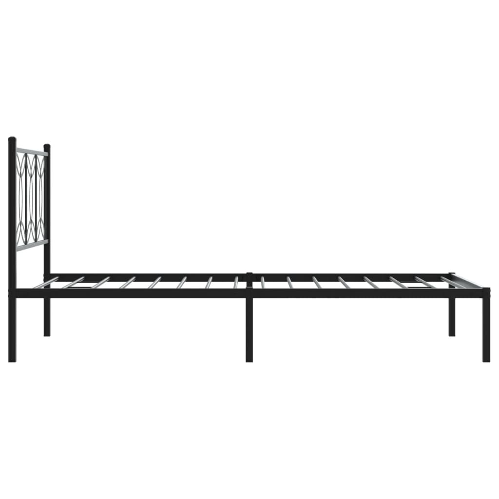 Black metal twin bed frame with decorative circular headboard design