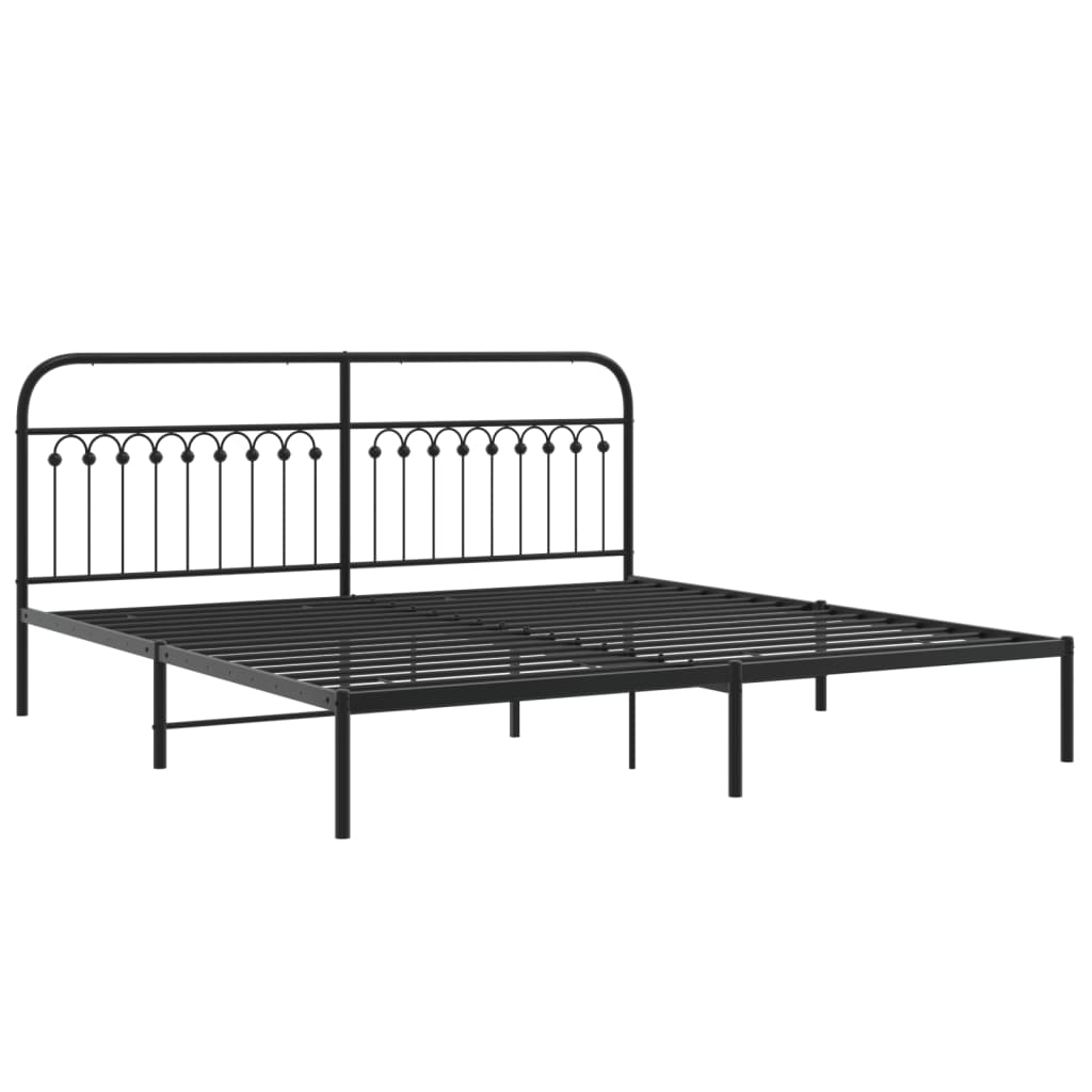 Black metal bed frame with decorative arched headboard
