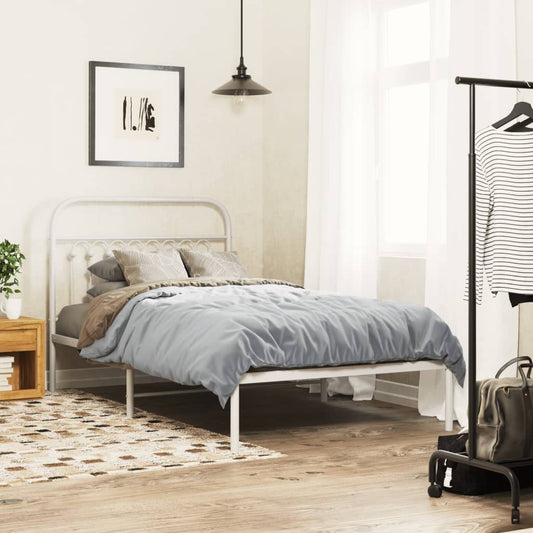 White metal bed frame with arched headboard and footboard