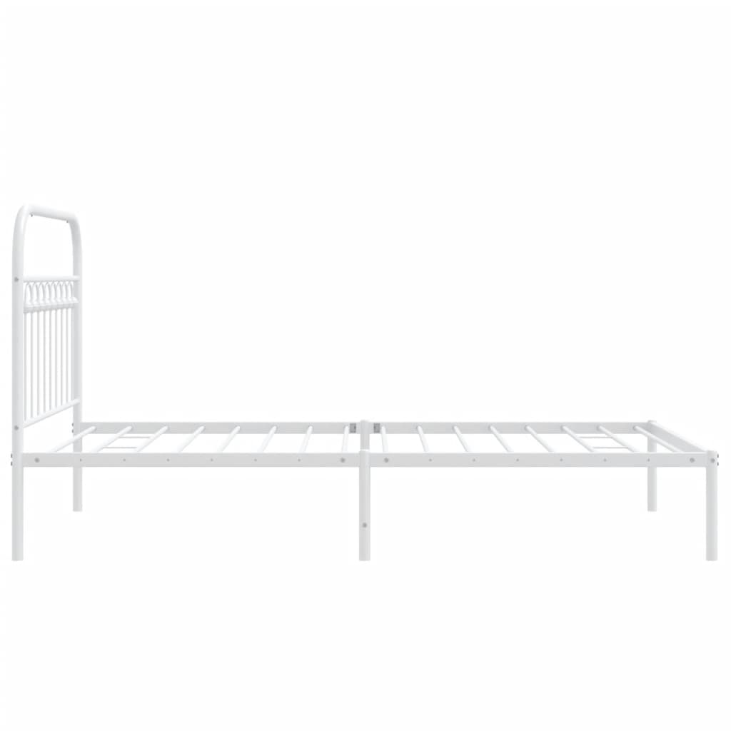 White metal twin bed frame with arched headboard and slatted support