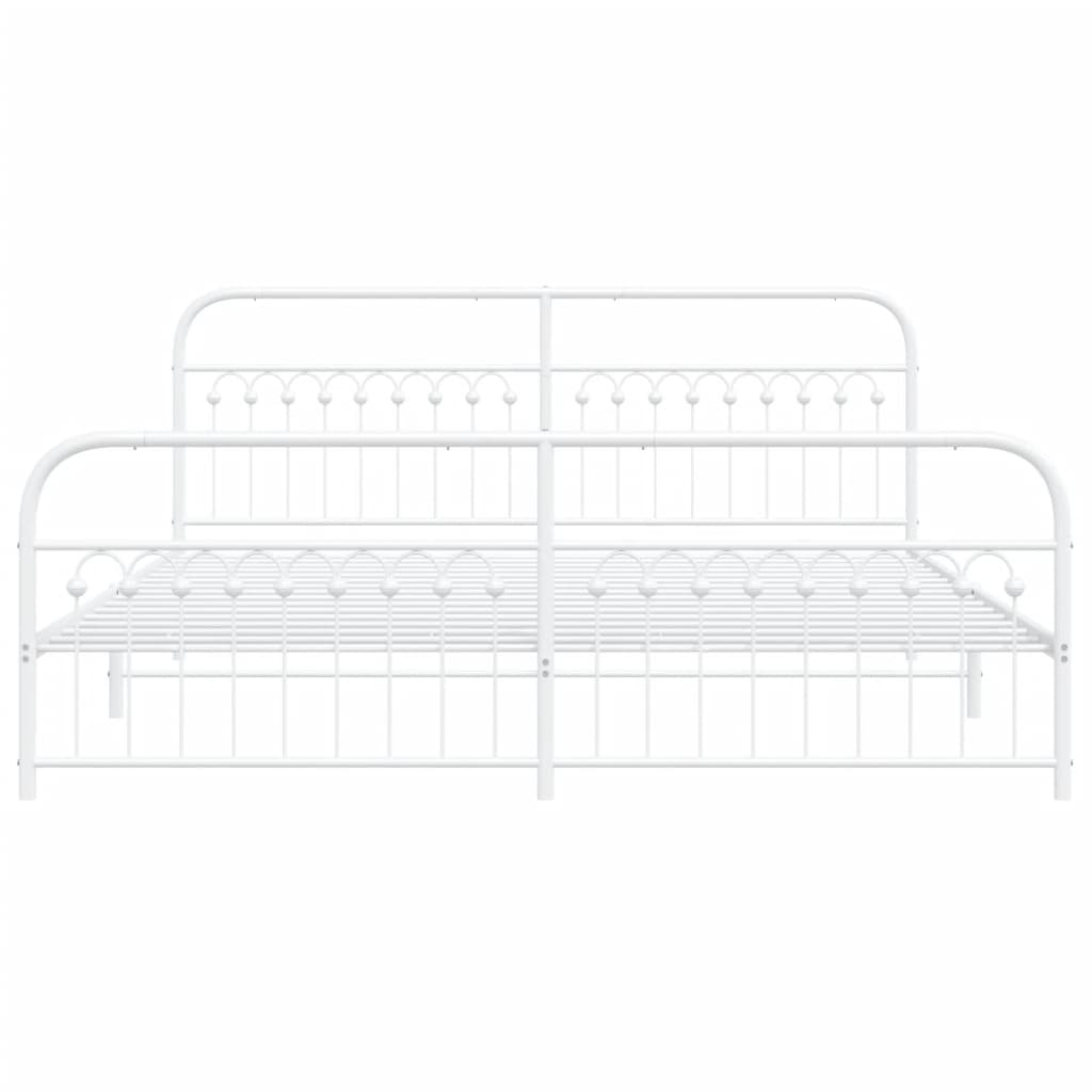 White metal bed frame with decorative headboard and footboard