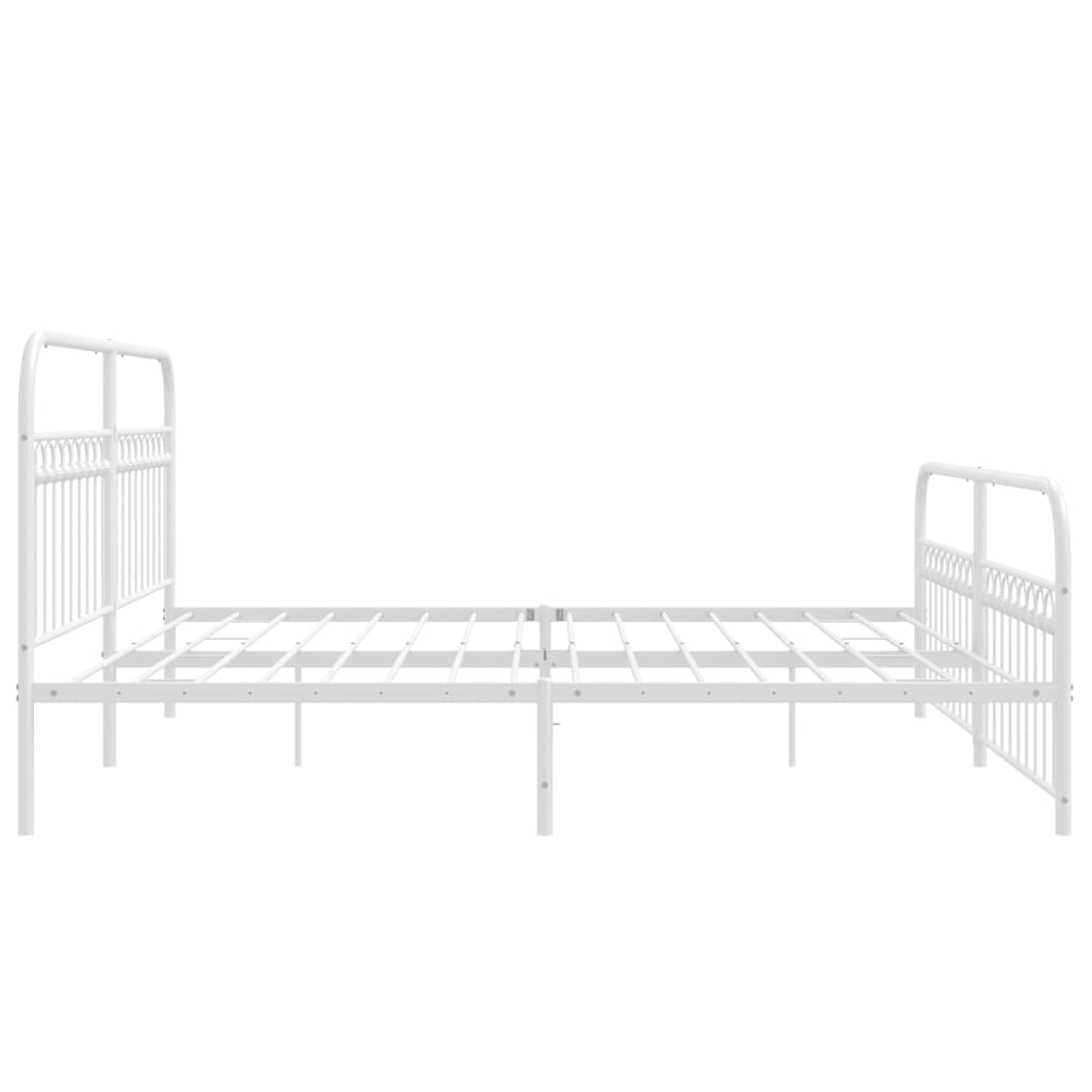 White metal bed frame with ornate headboard and footboard details