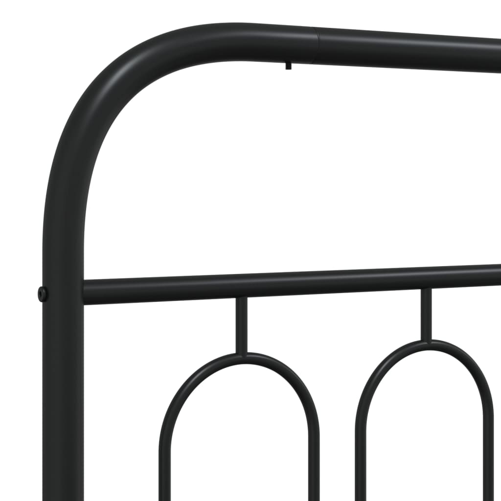 Black metal bed frame with oval headboard design
