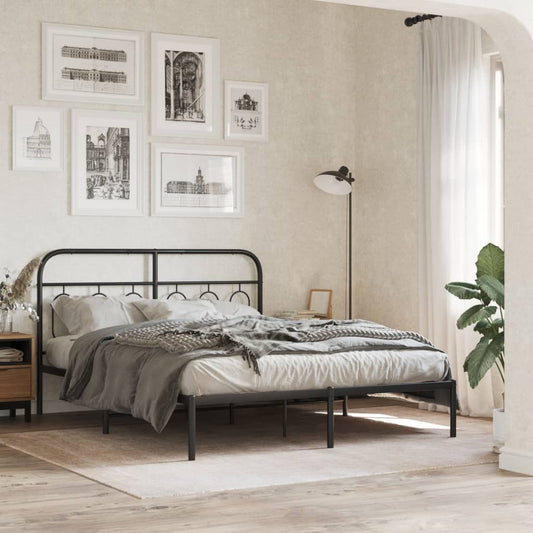 Black metal platform bed frame with arched headboard and footboard queen size