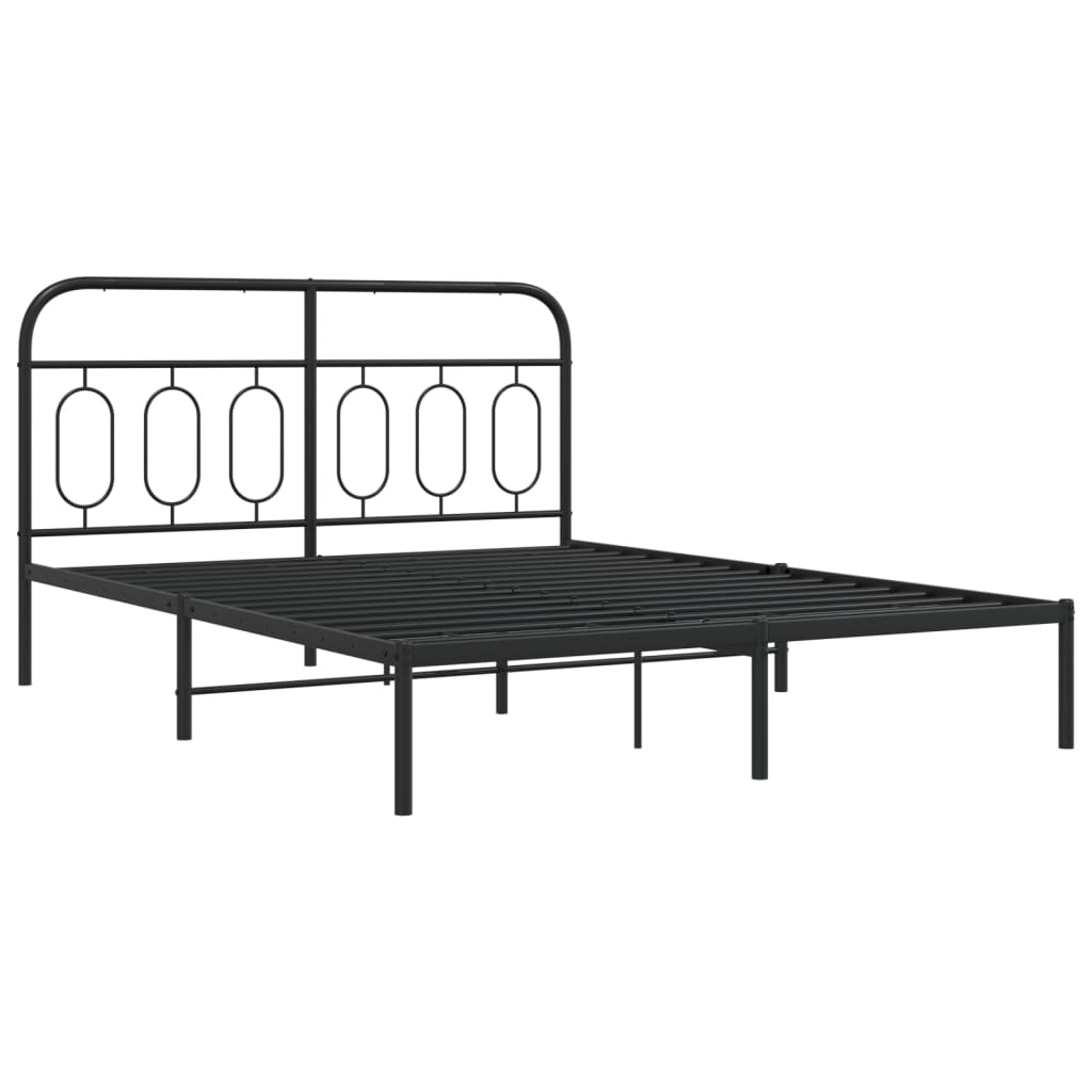 Black metal bed frame with curved headboard and footboard