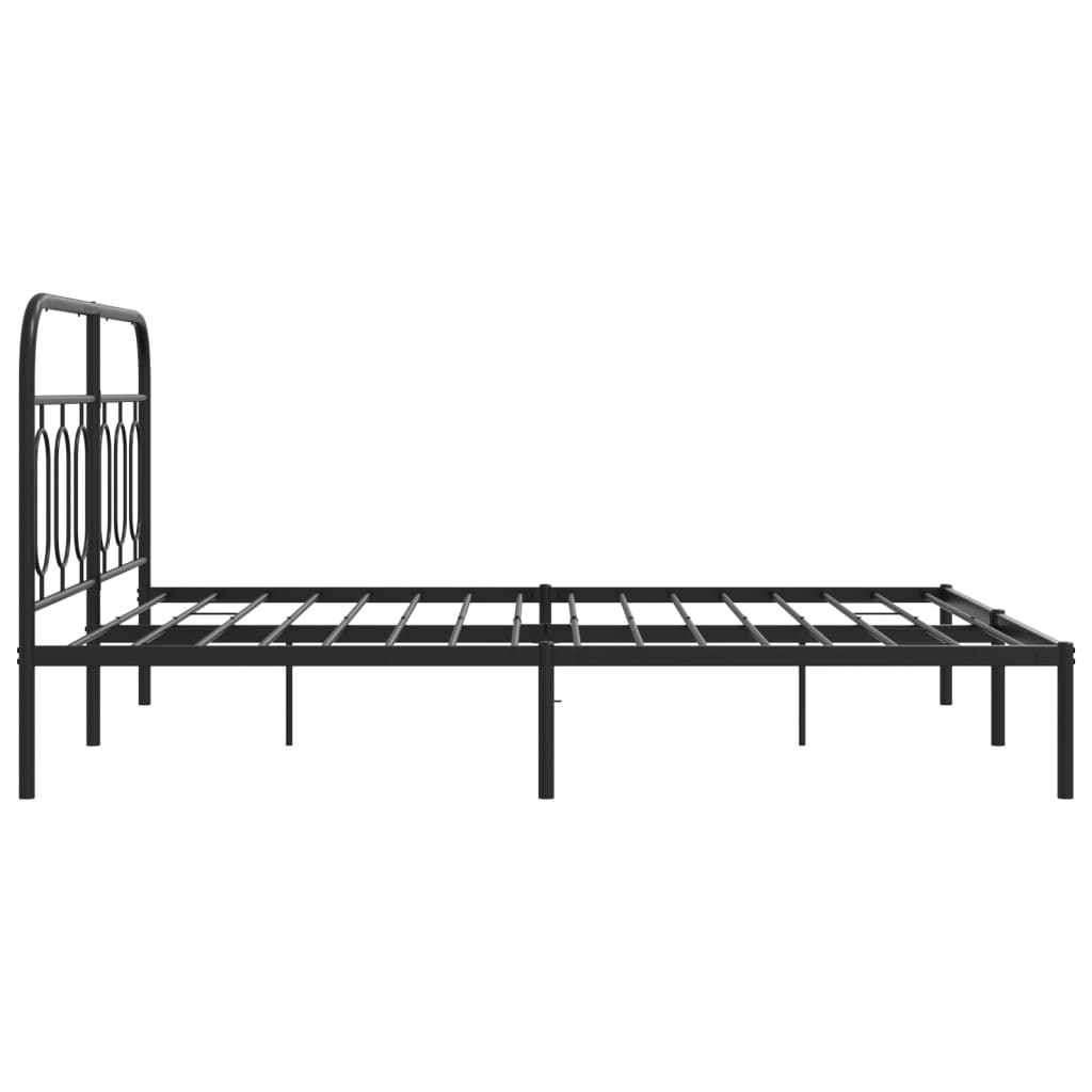 Black metal bed frame with ovalshaped headboard detail