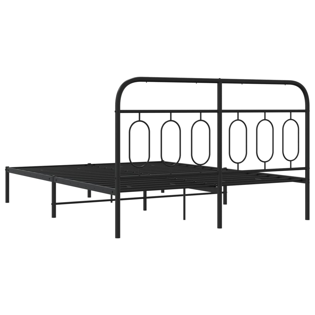 Black metal bed frame with decorative oval headboard design