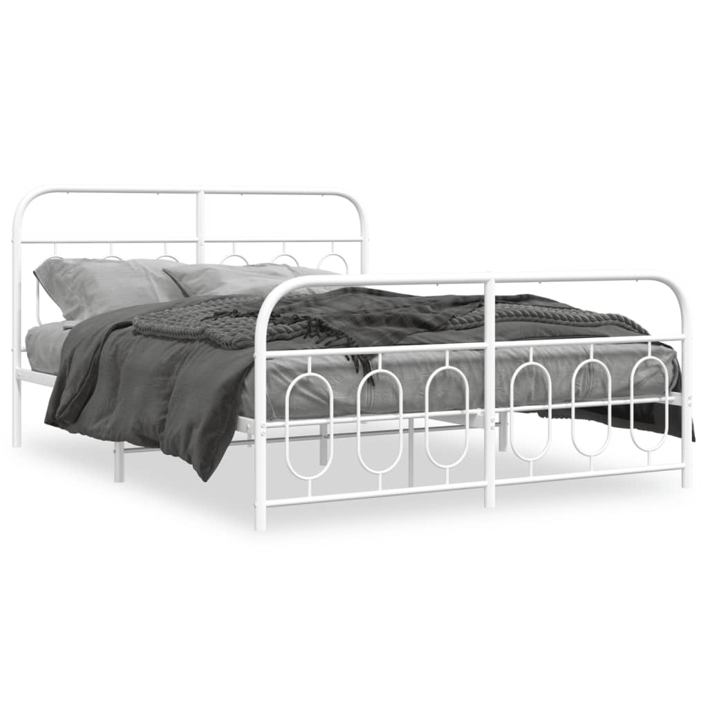 White metal twin bed frame with ornate headboard and footboard  cm wide