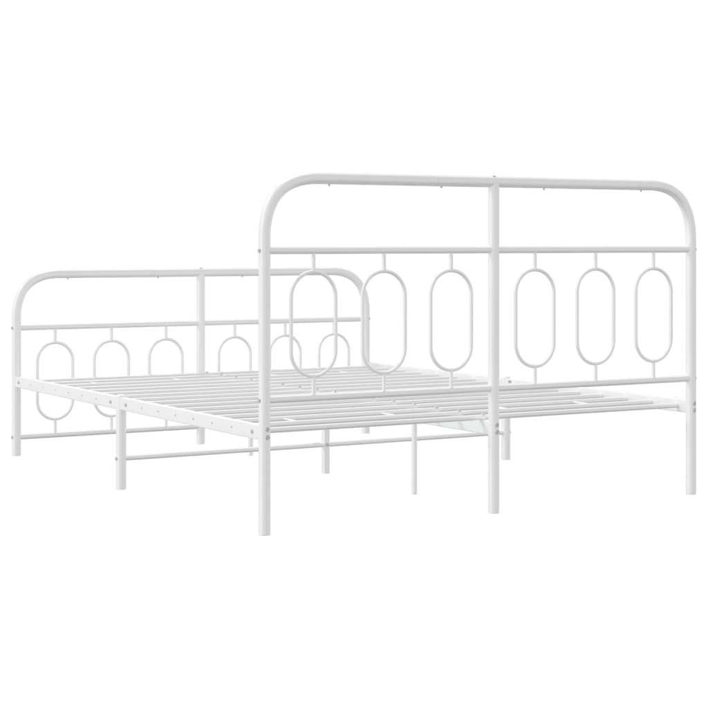 White metal bed frame with rounded headboard and footboard