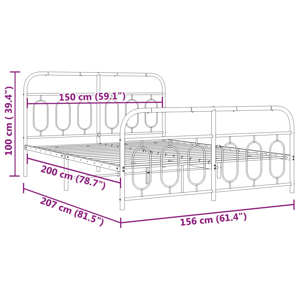 Closeup of white metal bed frame corner with curved headboard detail
