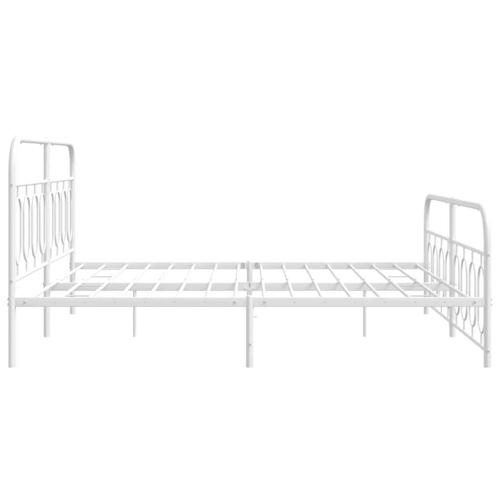 White metal bed frame with arched headboard and footboard detailing
