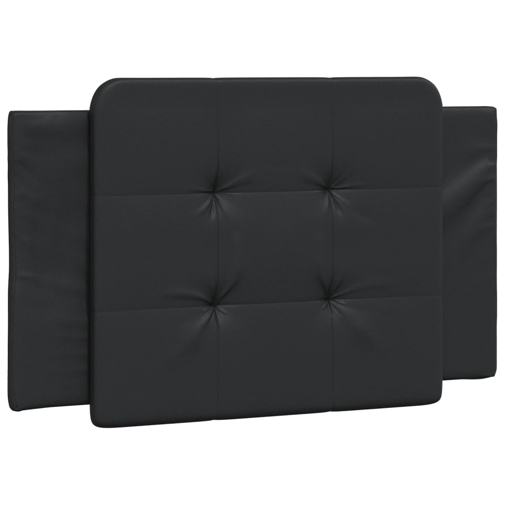 Black upholstered bed frame with wooden slats