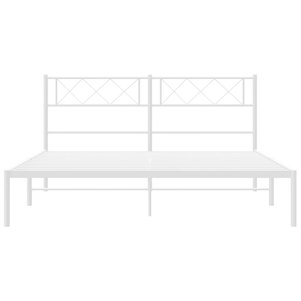 White metal bed frame with diamond pattern headboard