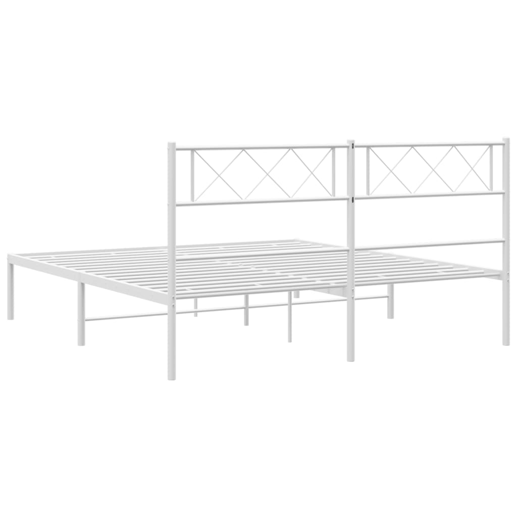 White metal twin bed frame with decorative diamond headboard design