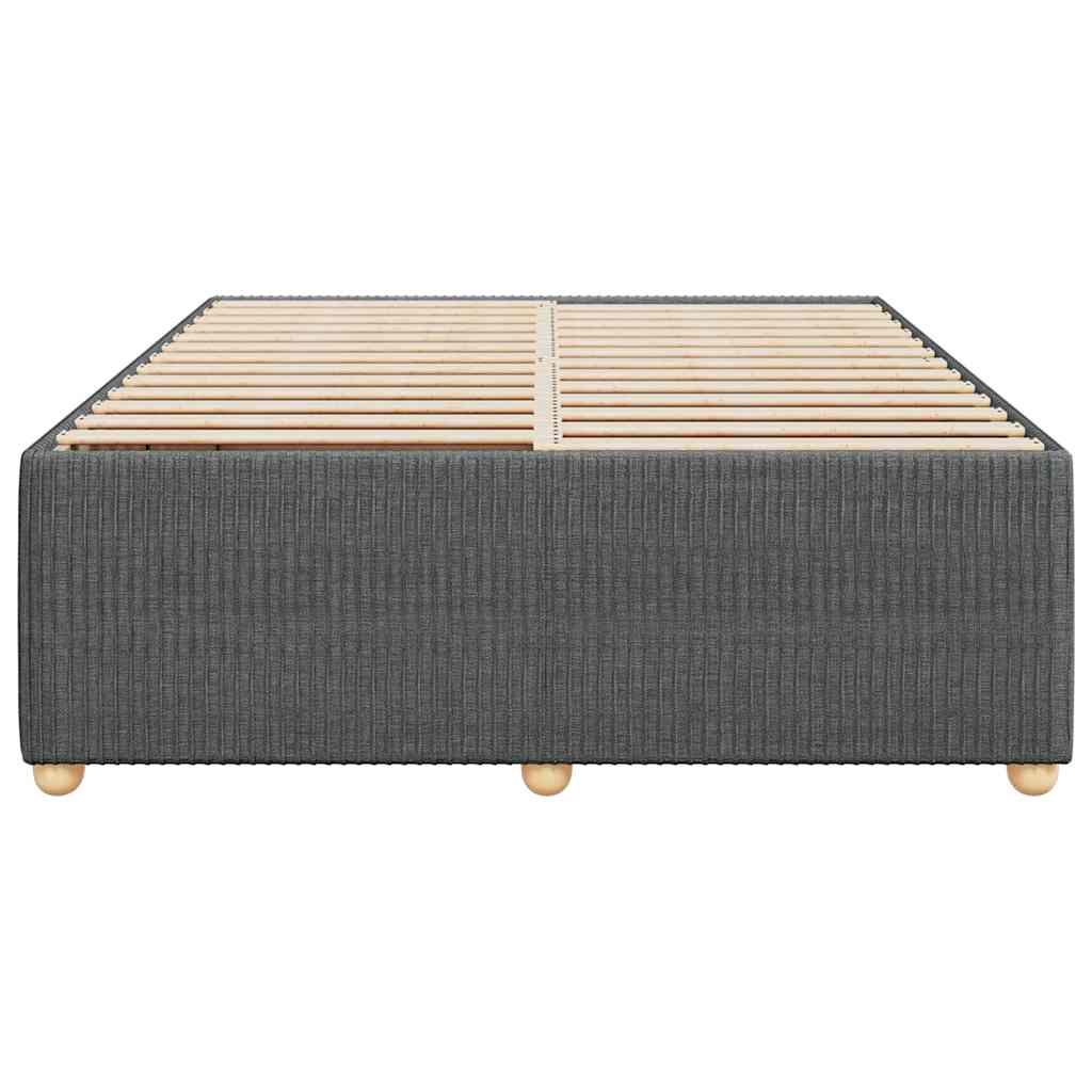 Dark grey upholstered divan bed base with wooden slats