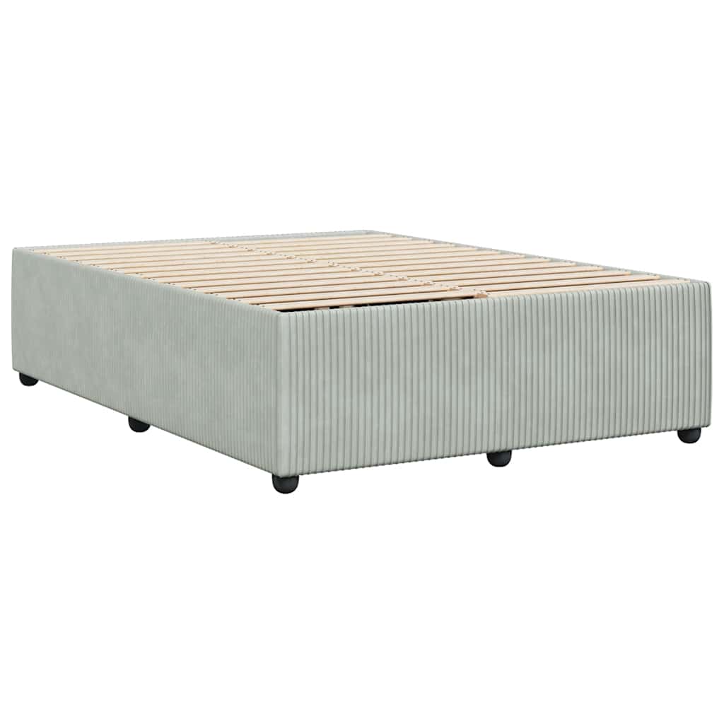 Light grey upholstered bed frame with wooden slats a modern essential for any bedroom
