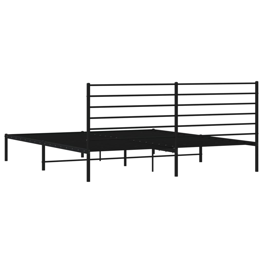 Black metal bed frame with a ladderstyle headboard