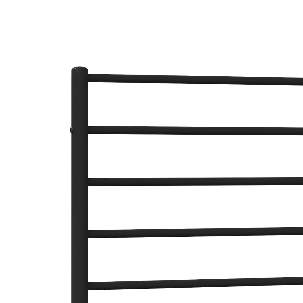 Modern black metal bed frame with horizontal slats and minimalist design
