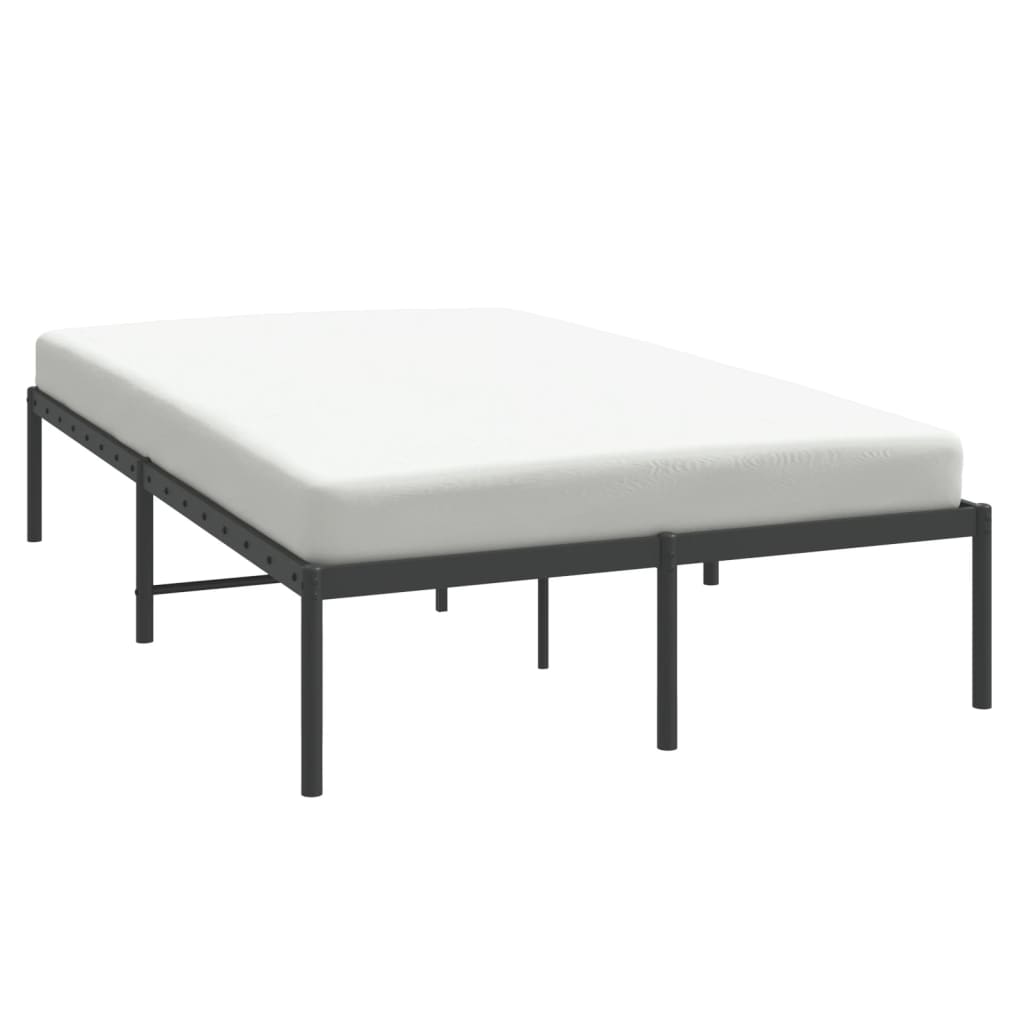 Black metal platform bed frame with integrated slat support