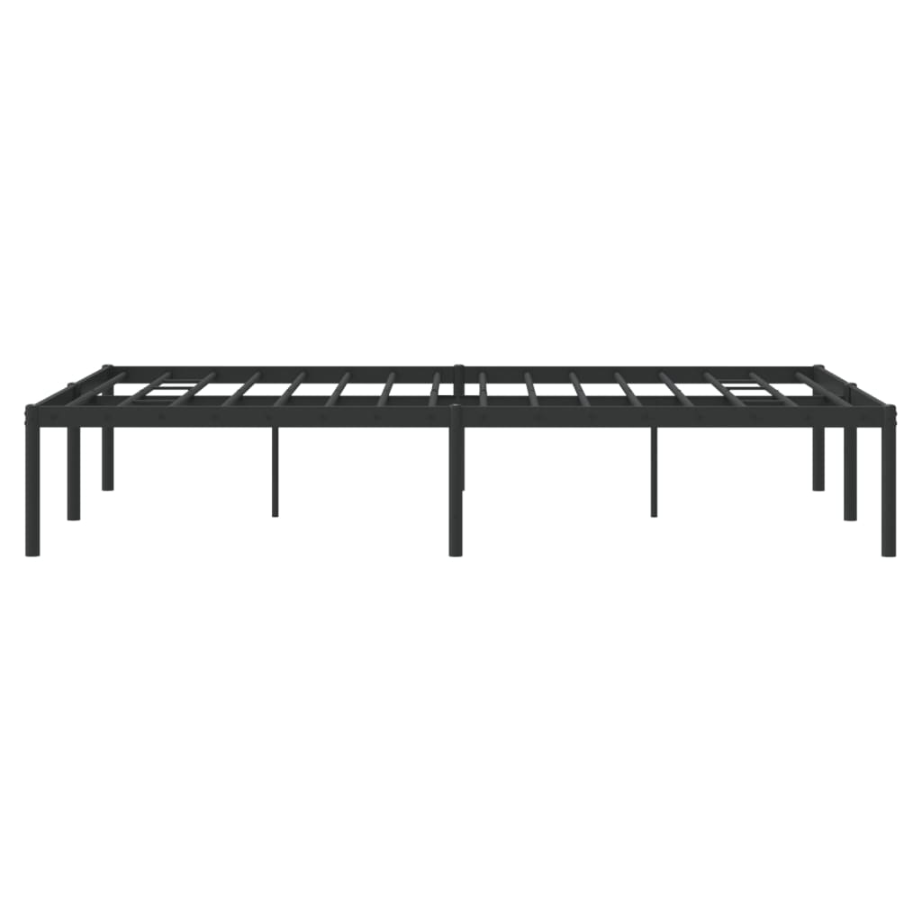 Modern black metal bed frame with white mattress