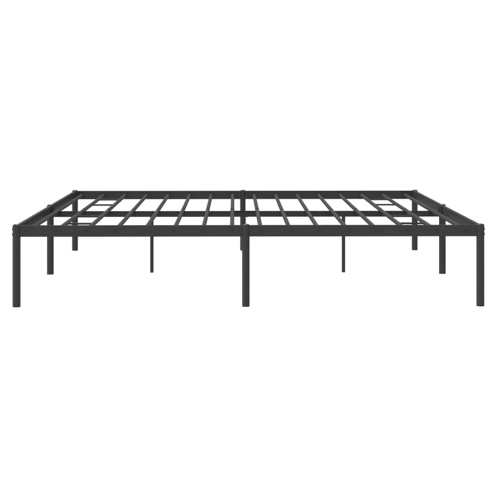 Modern black metal platform bed frame with a white mattress