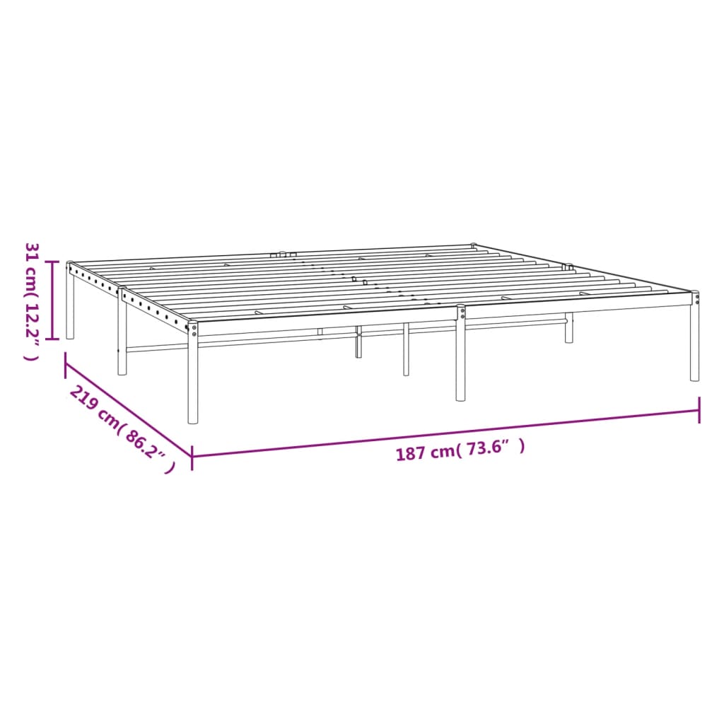 Black metal bed frame with a slatted support system