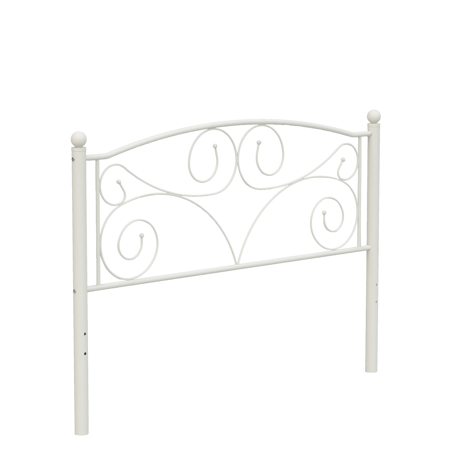 White metal headboard with scroll design