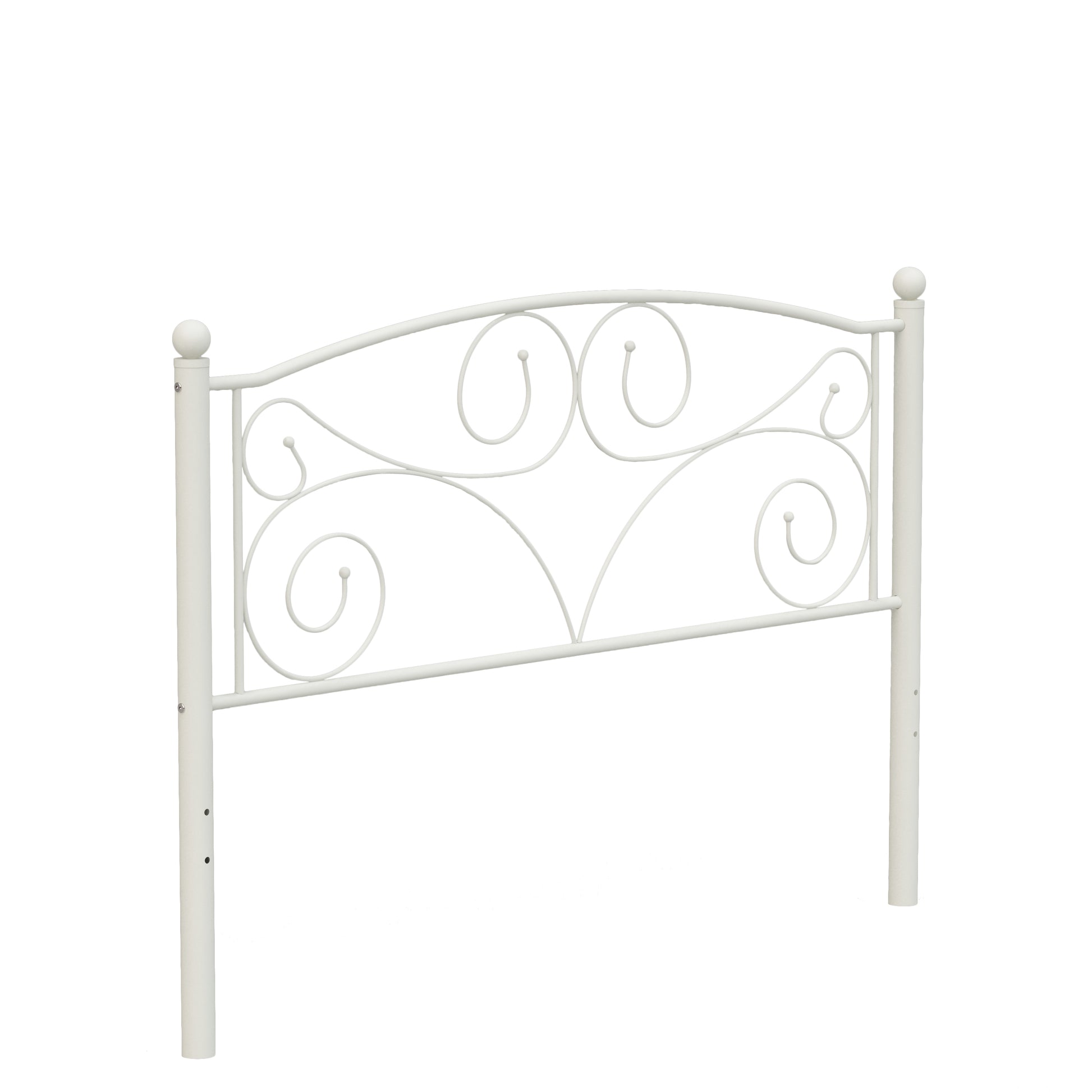 White metal headboard with scroll design