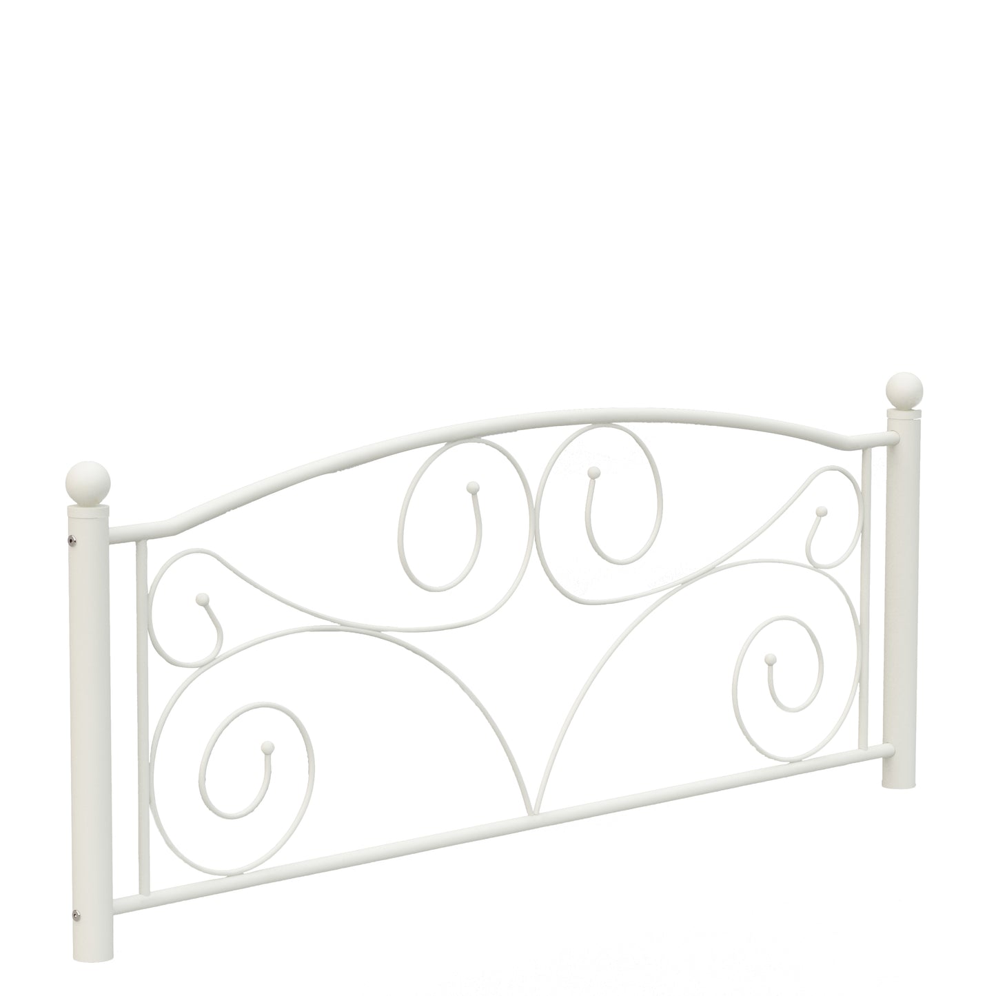 White metal ornate headboard with scrollwork