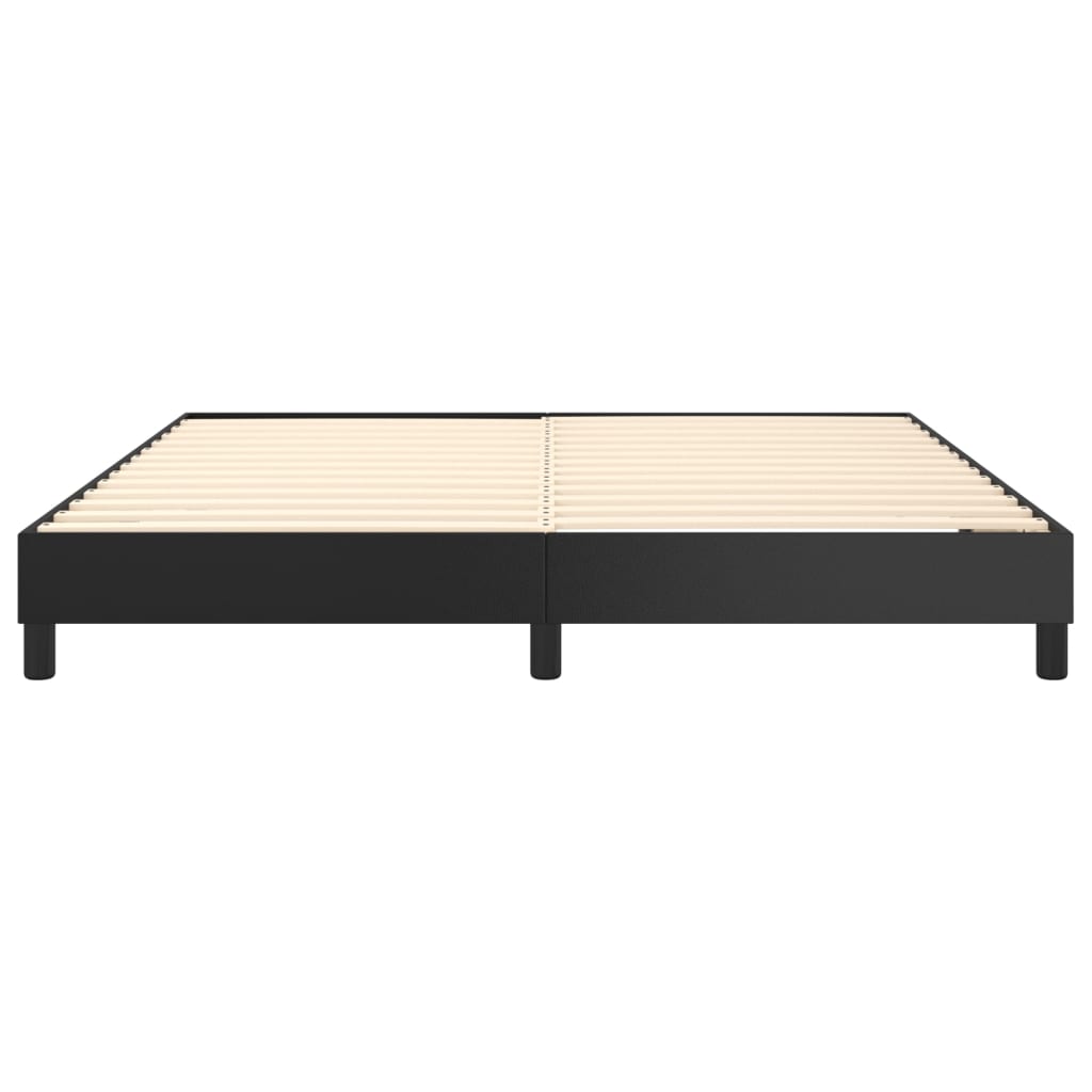 Black metal platform bed frame with wooden slats