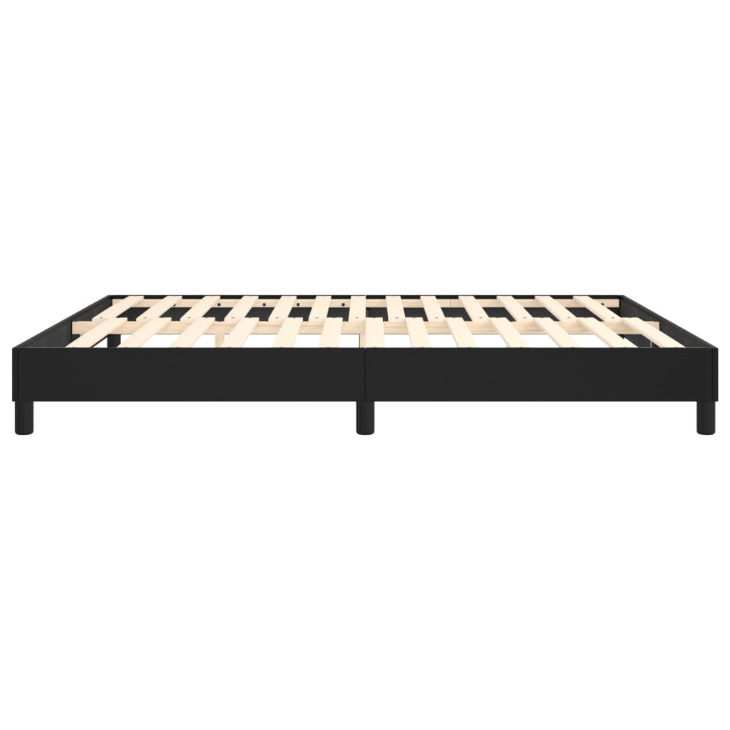 Black metal platform bed frame with wooden slats