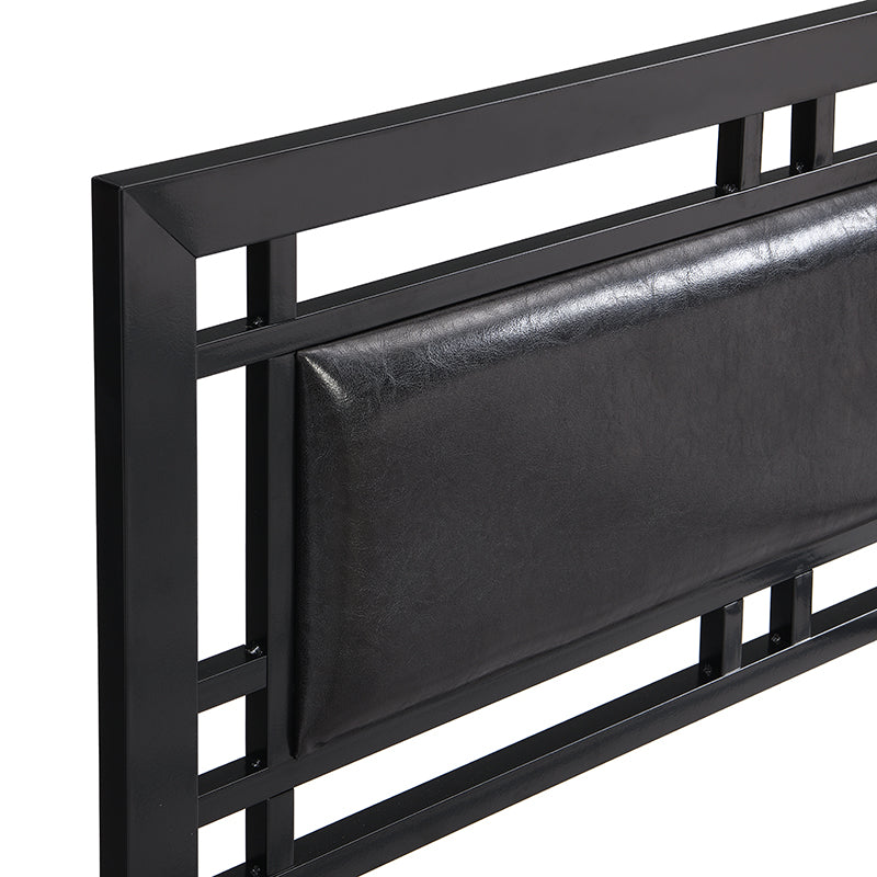 Black faux leather upholstered metal headboard