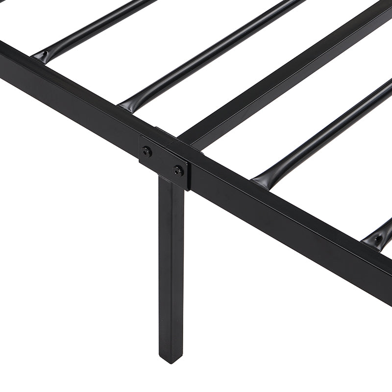 Black metal bed frame with sturdy legs and crossbar support