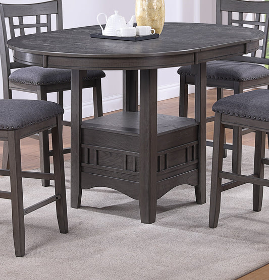 TREATLIFE HOME Round Counter Height Dining Table with Built-in Leaf, Storage Shelf, Solid Wood Construction, Gray Finish