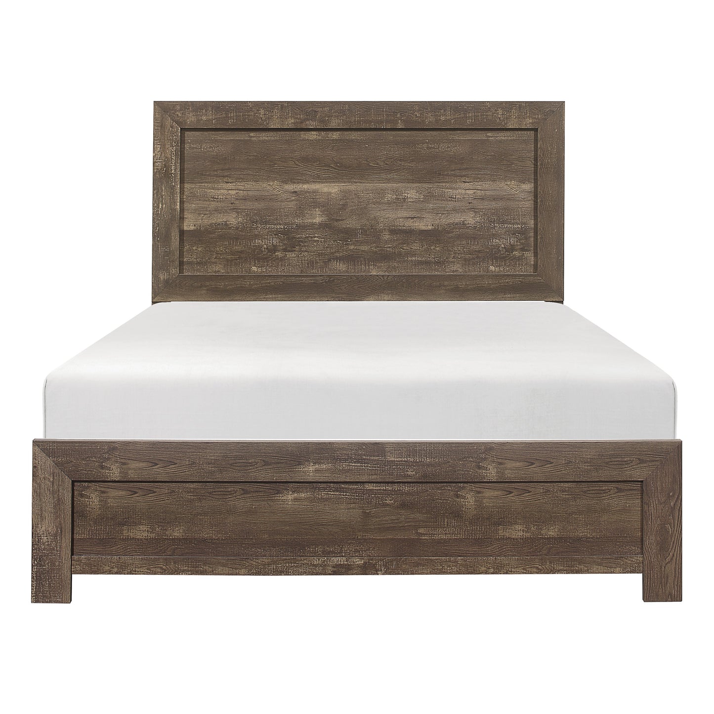 TREATLIFE HOME Queen Size Bed with Rustic Brown Finish and Faux-Wood Texture, Includes Headboard and Footboard