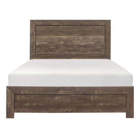 TREATLIFE HOME Queen Size Bed with Rustic Brown Finish and Faux-Wood Texture, Includes Headboard and Footboard