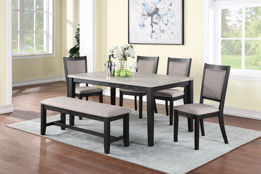 TREATLIFE HOME Contemporary Dining Set with 6 Pieces Including Table, 4 Chairs, and Bench, Natural Wood Finish