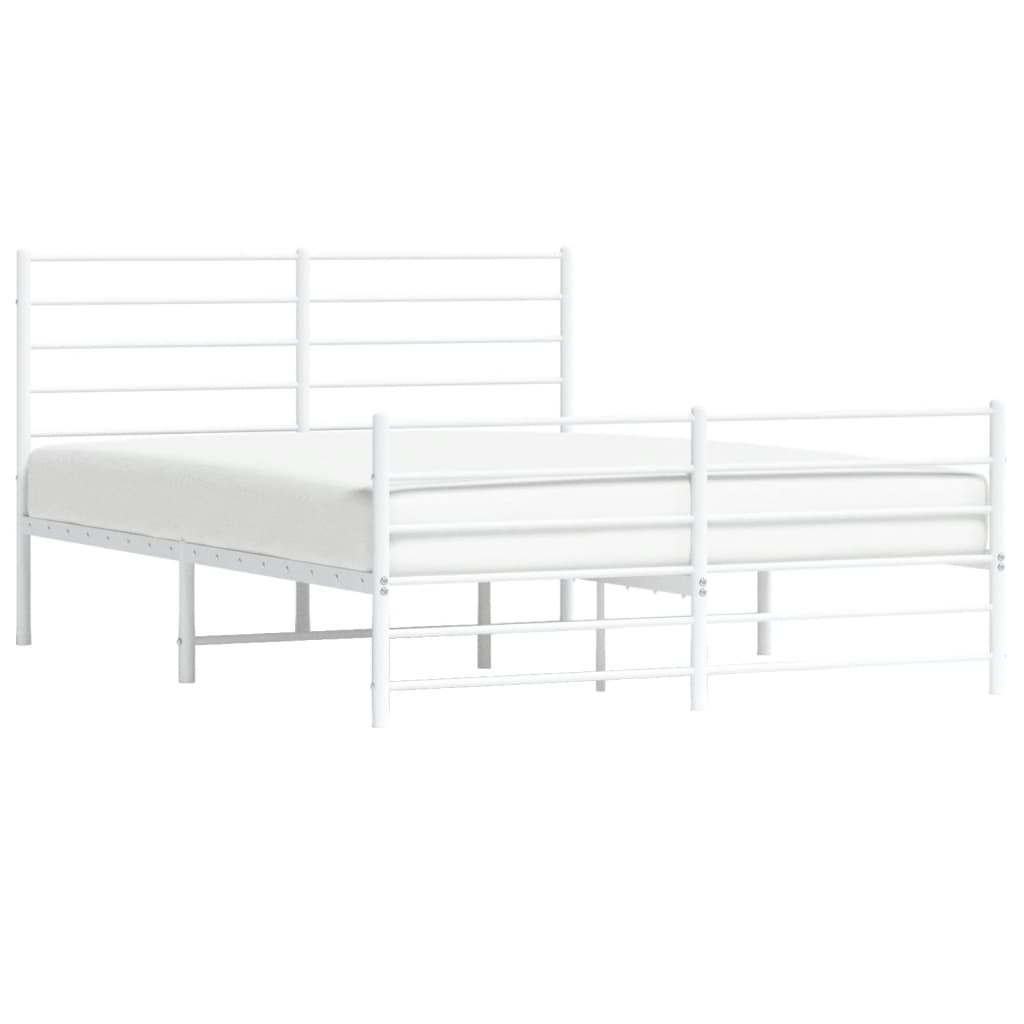 White metal bed frame with a slatted headboard and footboard
