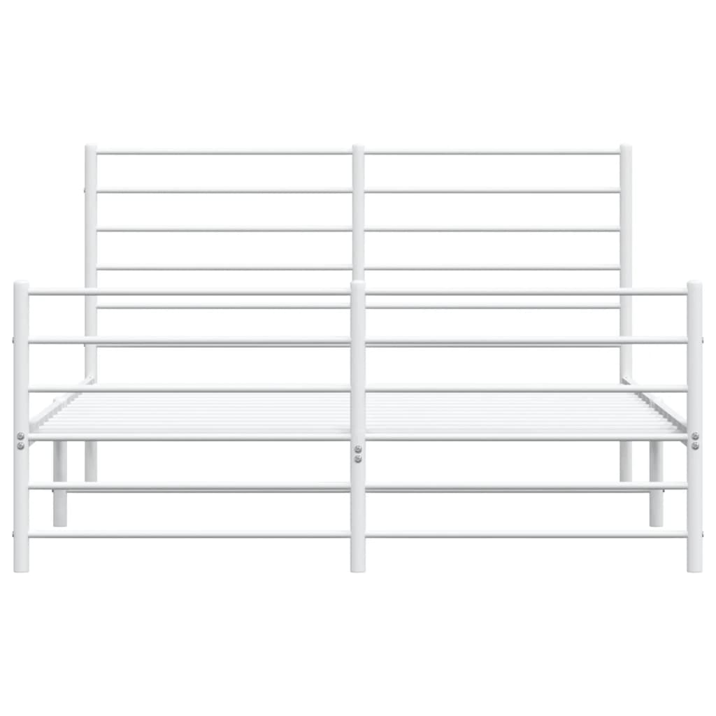 White metal twin bed frame with simple slatted headboard and footboard