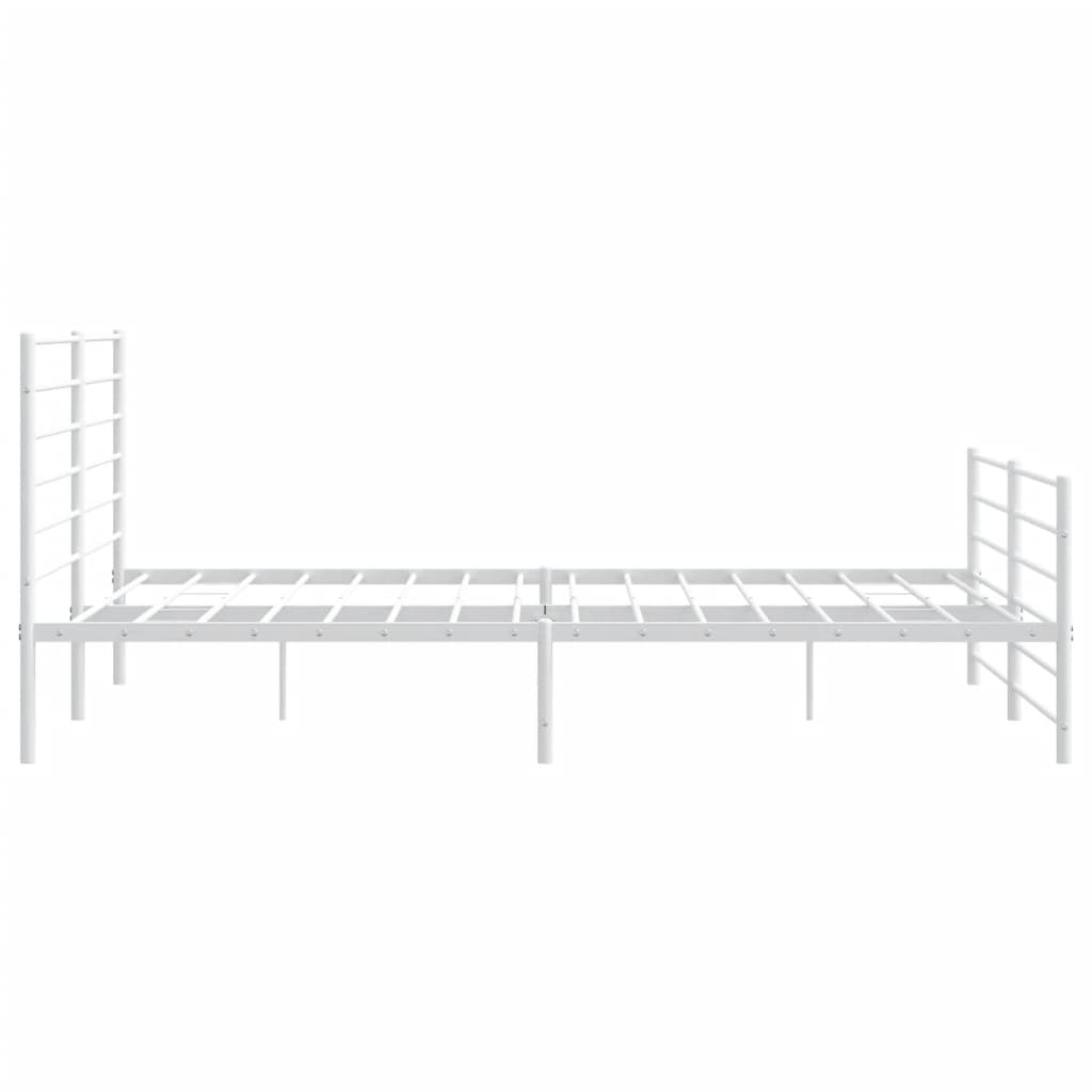 White metal bed frame with a slatted base