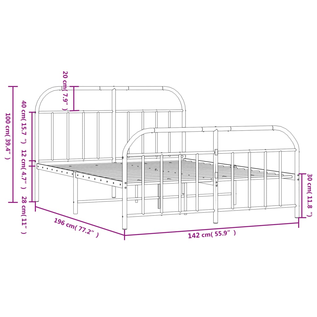 Black metal bed frame with curved top rail