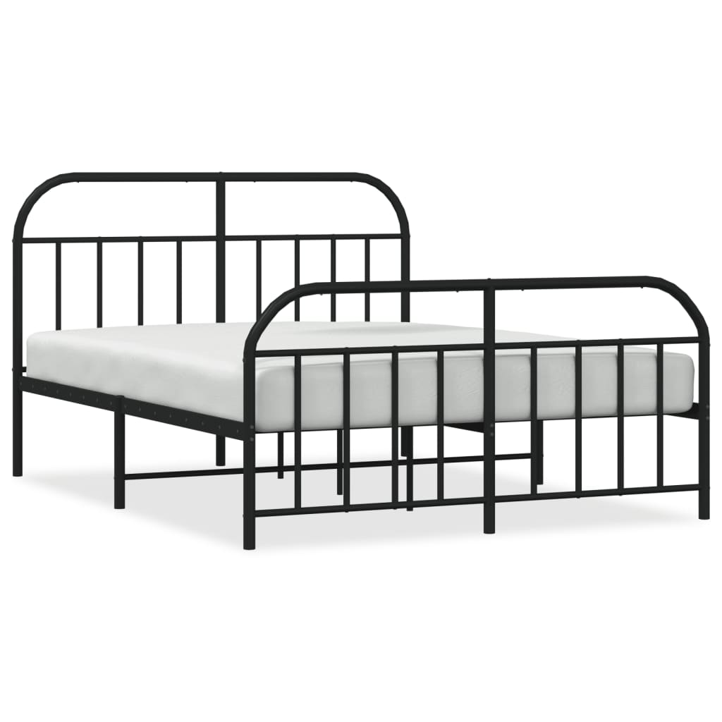 Black metal bed frame with curved headboard and footboard dimensions shown