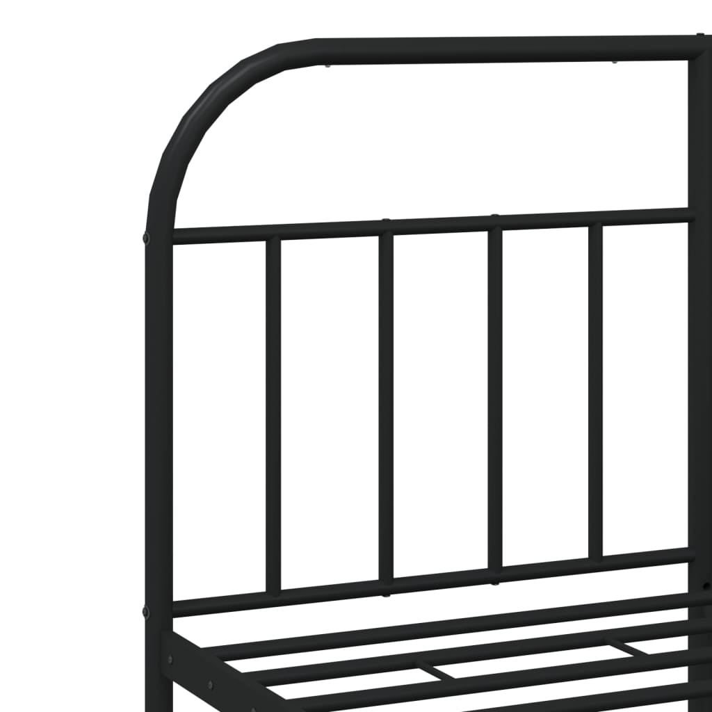 Black metal bed frame with rounded headboard and footboard featuring vertical slats for a modern industrial style