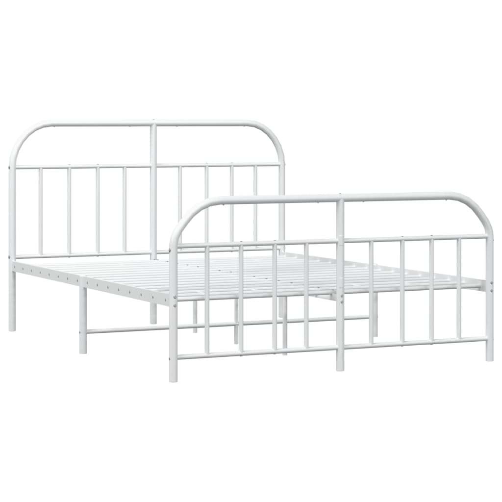 White metal bed frame with rounded headboard and footboard