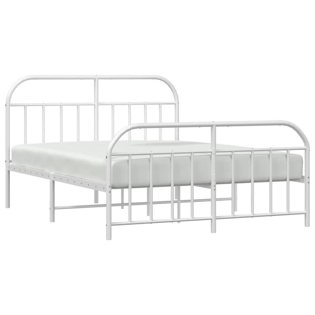 White metal bed frame with minimalist design featuring a slatted headboard and footboard perfect for a modern bedroom