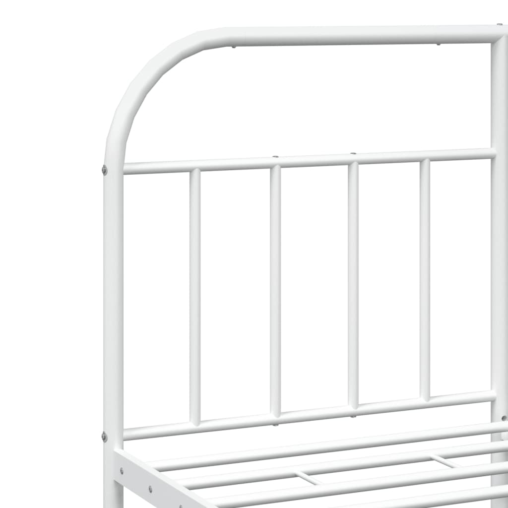 White metal bed frame with rounded headboard and footboard