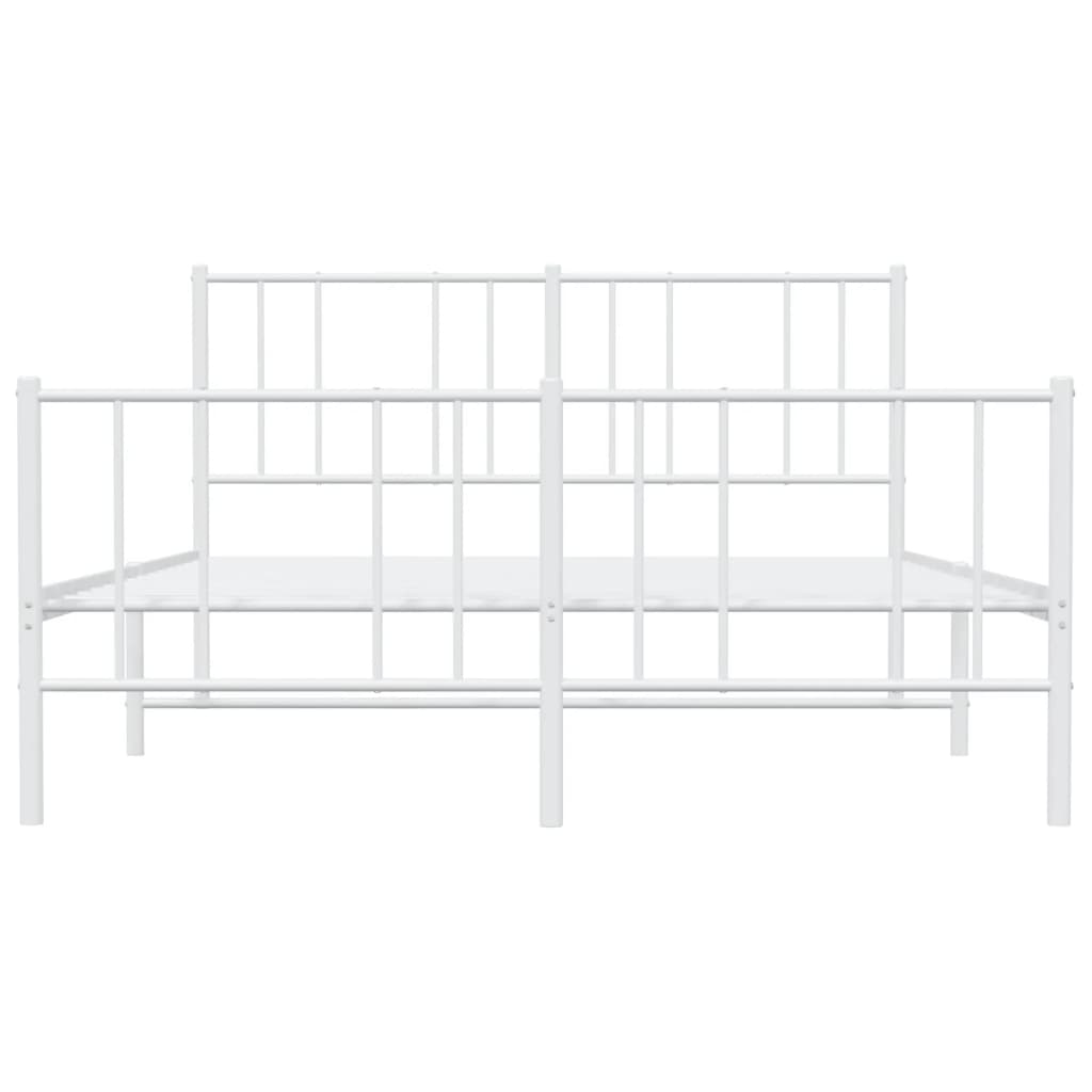 White metal bed frame with slatted headboard and footboard