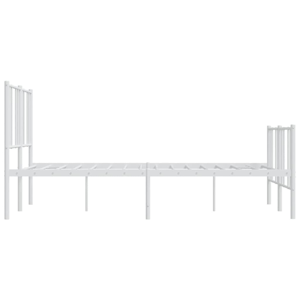 White metal twin bed frame with slatted headboard and footboard